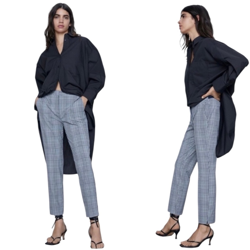 ZARA BASIC Plaid Ankle Trousers in Gray Size XL — Perfect for Fall!!!